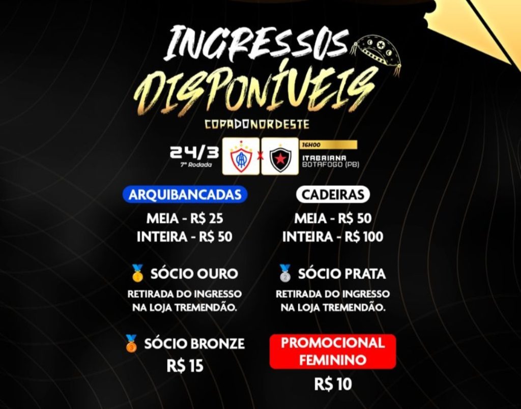 Ingressos para o jogo Itabaiana e Botafogo PB
