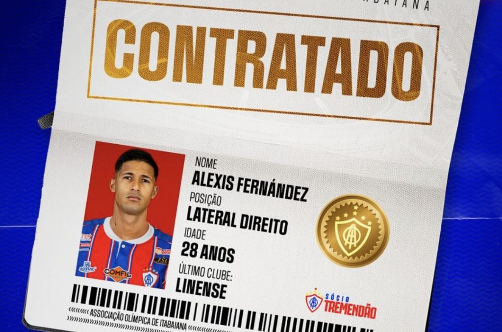 ITABAIANA ANUNCIA LATERAL PARAGUAIO ALEXIS FERNÁNDEZ PARA DISPUTA DA SÉRIE C